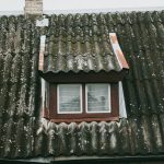 Detailed view of a moss-covered roof with a small window in rural Poland, capturing rustic charm.